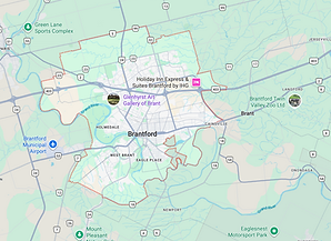 Google Maps view of Brantford, Ontario – service area for Velora Water Systems luxury residential and light commercial water filtration