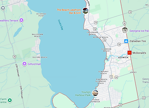 Google Maps view of Keswick, Ontario – service area for Velora Water Systems luxury residential and light commercial water filtration