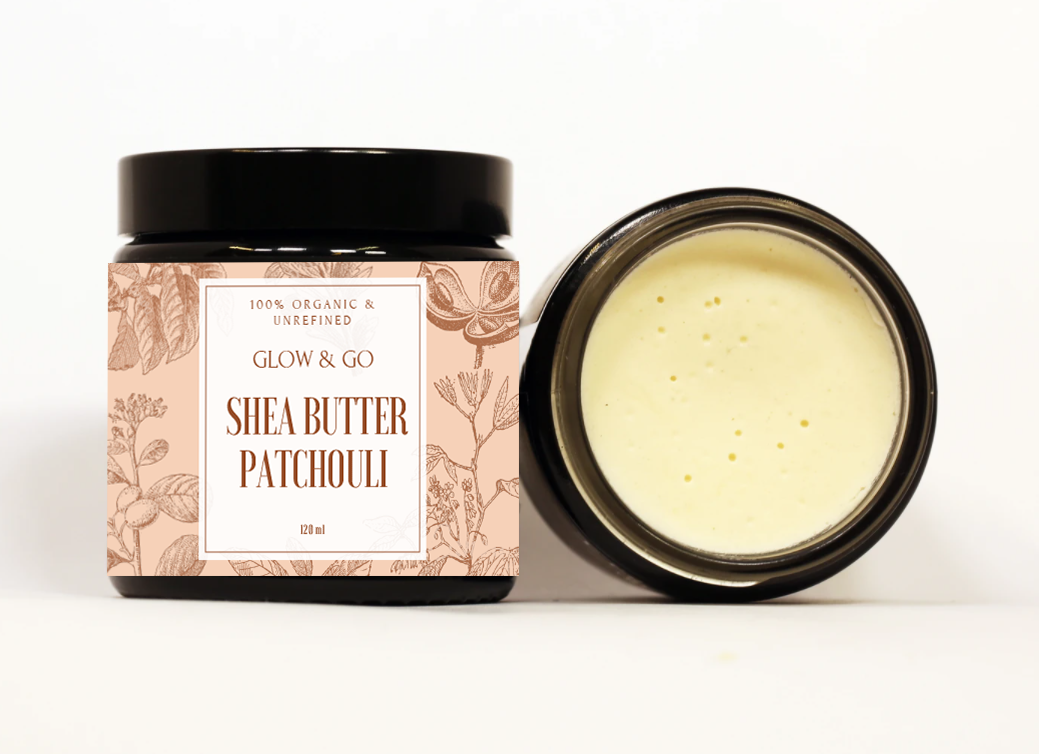 Natural Unrefined Shea Butter, Patchouli, 120ml glass jar (20 pieces)