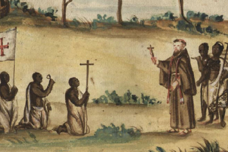 Capuchin baptizing Central Africans