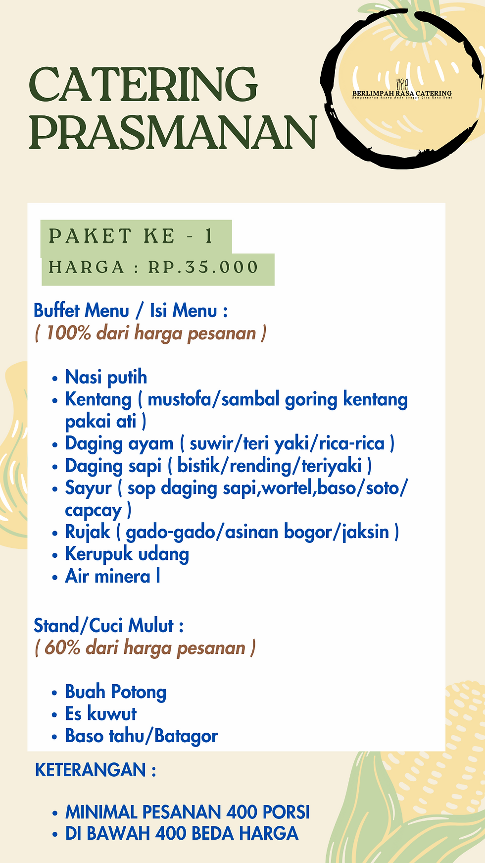 Hijau dan Krem Minimalis dan Elegan Daftar Harga Catering Instagram Story