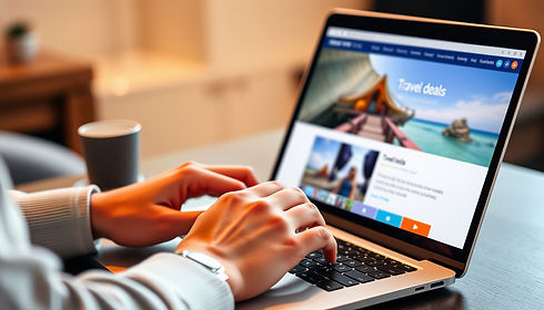 a high realistic close up of laptop display with travel package promotion website.jpg