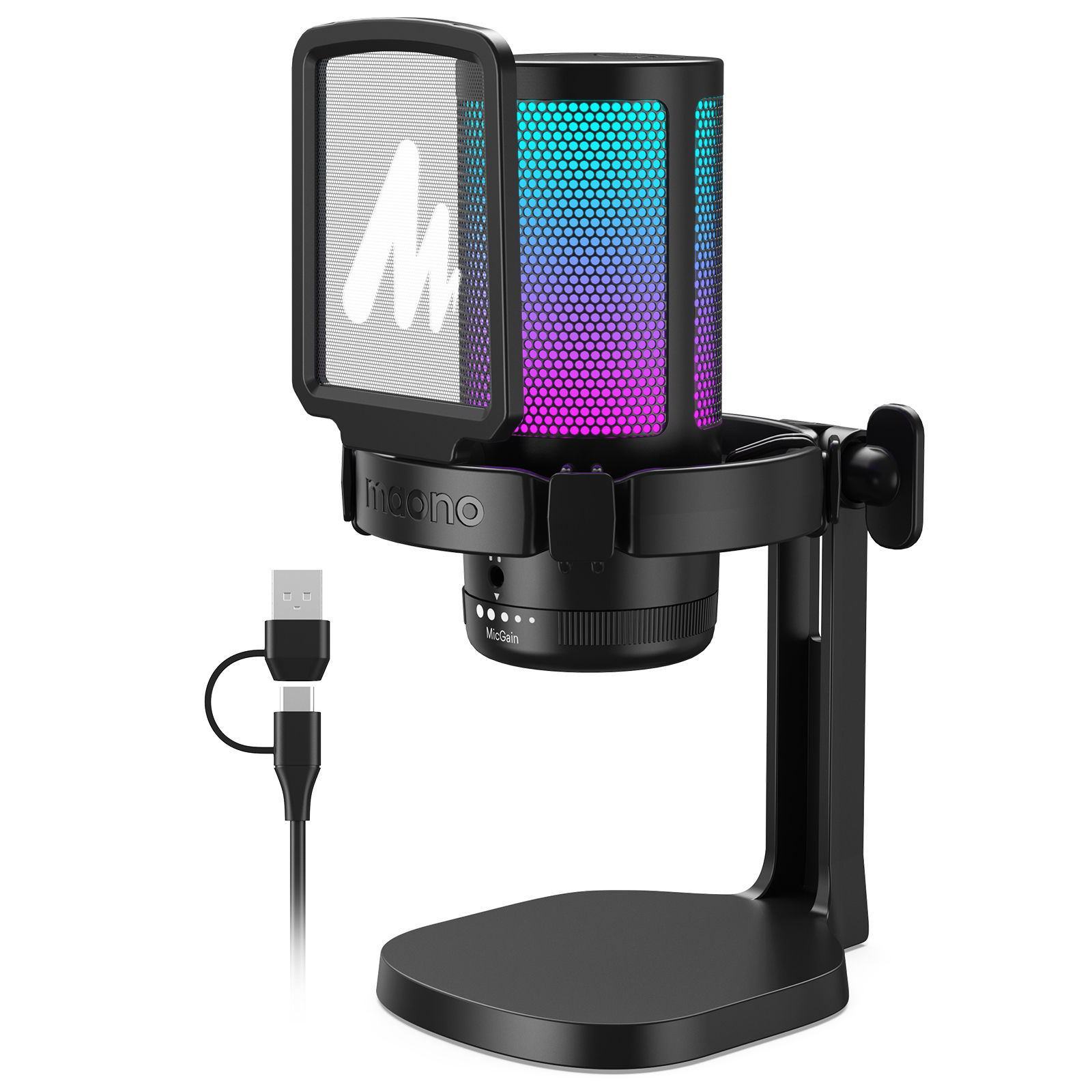 MAONO DGM20 Gaming Microphone,USB Microphone Condenser Mic RGB Gaming Mic with N