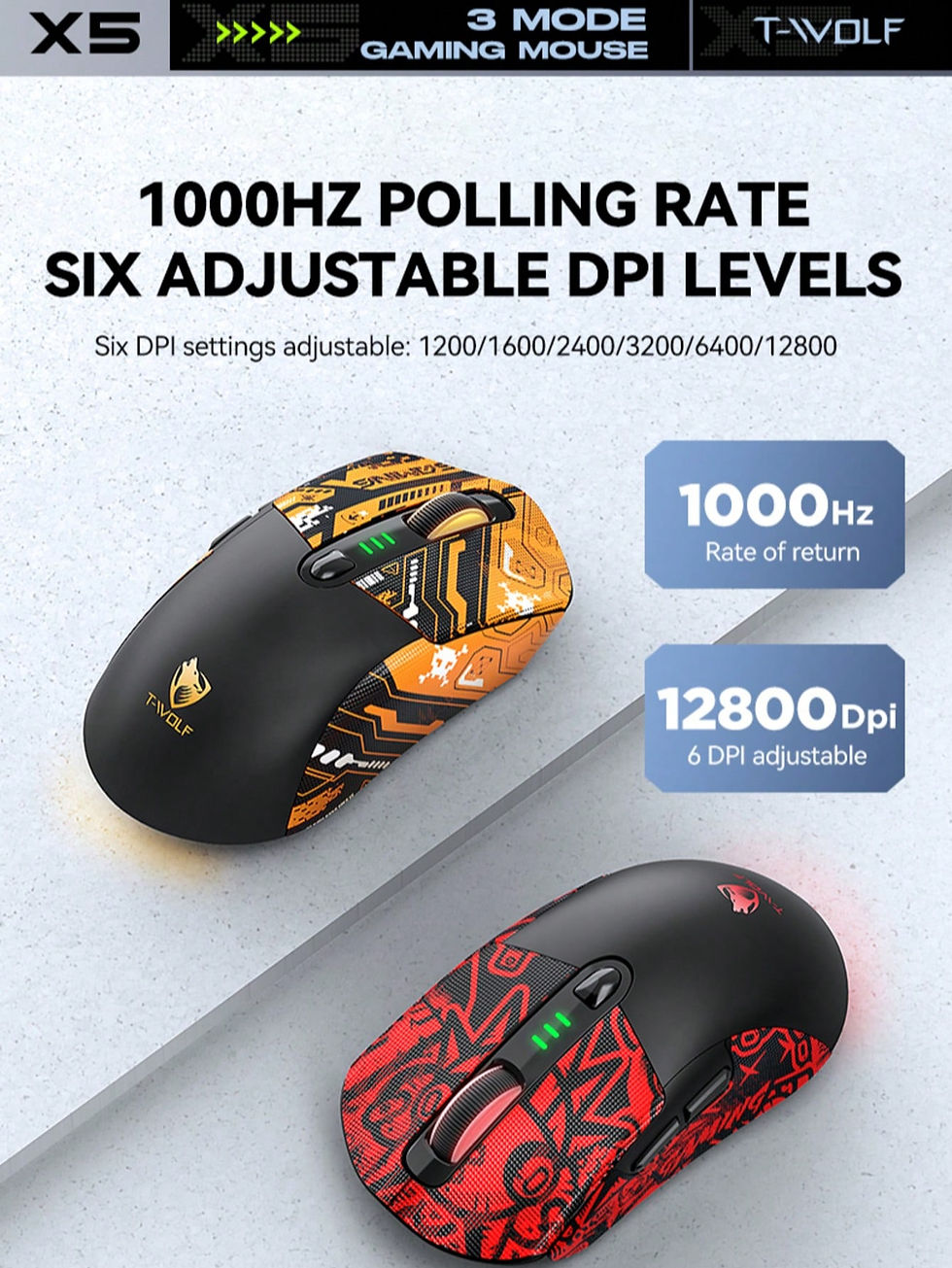 Thumbnail: X5 Gaming Mouse Three-Mode Charging Luminous RGB E-Sports Bluetooth with Anti-Sk