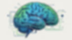 Illustration of a blue-green brain with circuit patterns on a white background, symbolizing technology and connectivity.