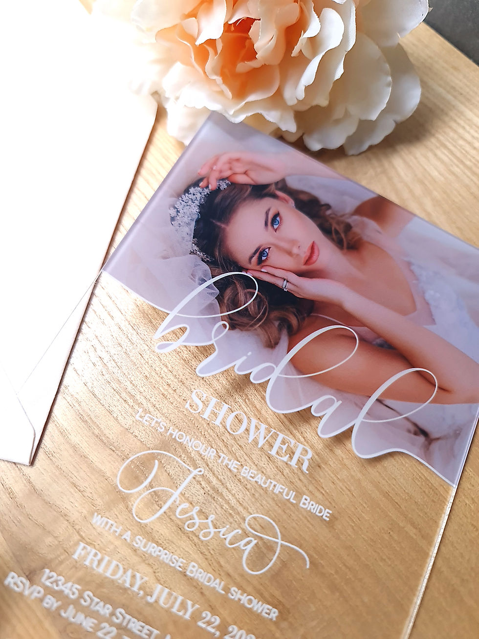 Miniatură: Bridal, wedding acrylic invitation with your photo