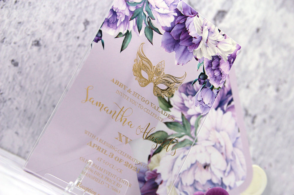 Miniatură: Sweet 16, Quinceanera Acrylic invitation with purple flowers