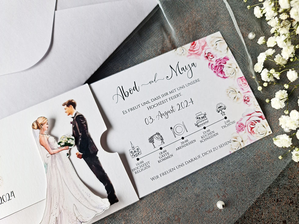 Miniature : Sliding wedding invitation with bride and groom. Romantic wedding