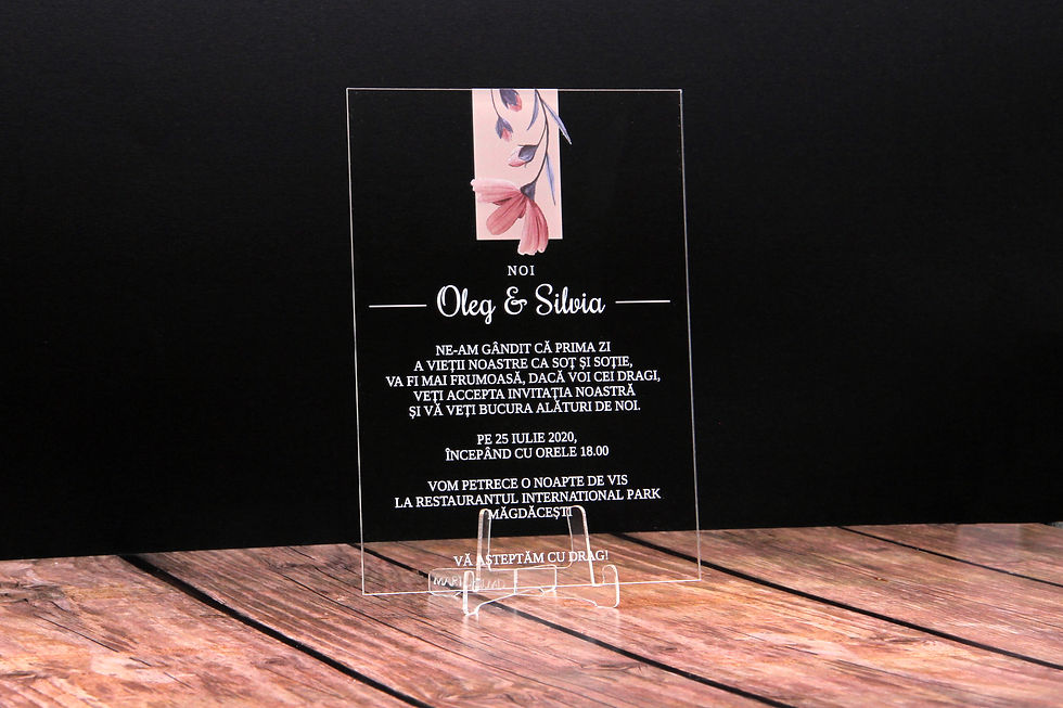 Thumbnail: Acrylic wedding invitations with powder pink flower