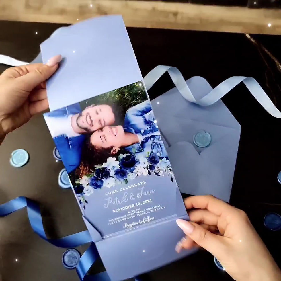 Thumbnail: Acrylic wedding invitation with your photo in shimmer blue  cover