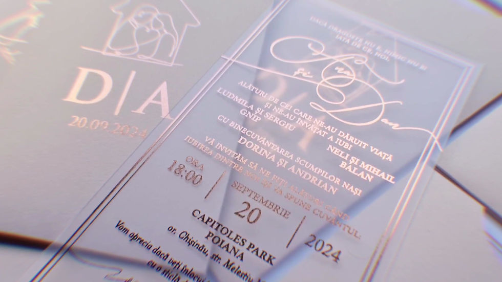 Miniatură: Rose gold foil printed wedding invitation on frosted, soft acrylic