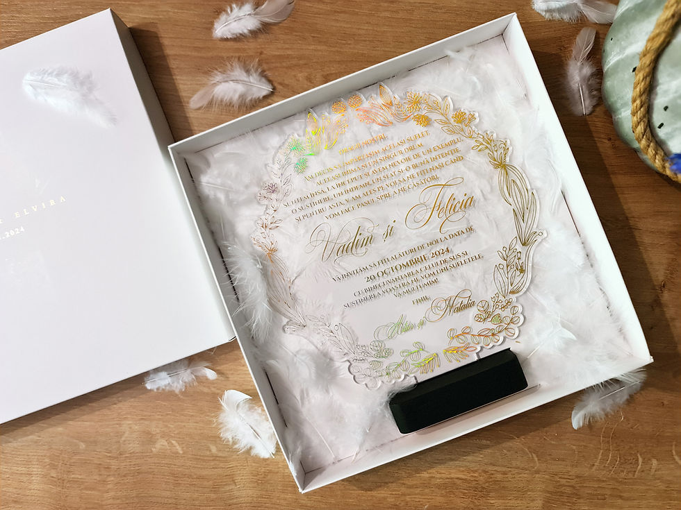 Miniatură: NP-010 Invitatie pentru nasi / parinti cu print auriu iridescent, in cutie