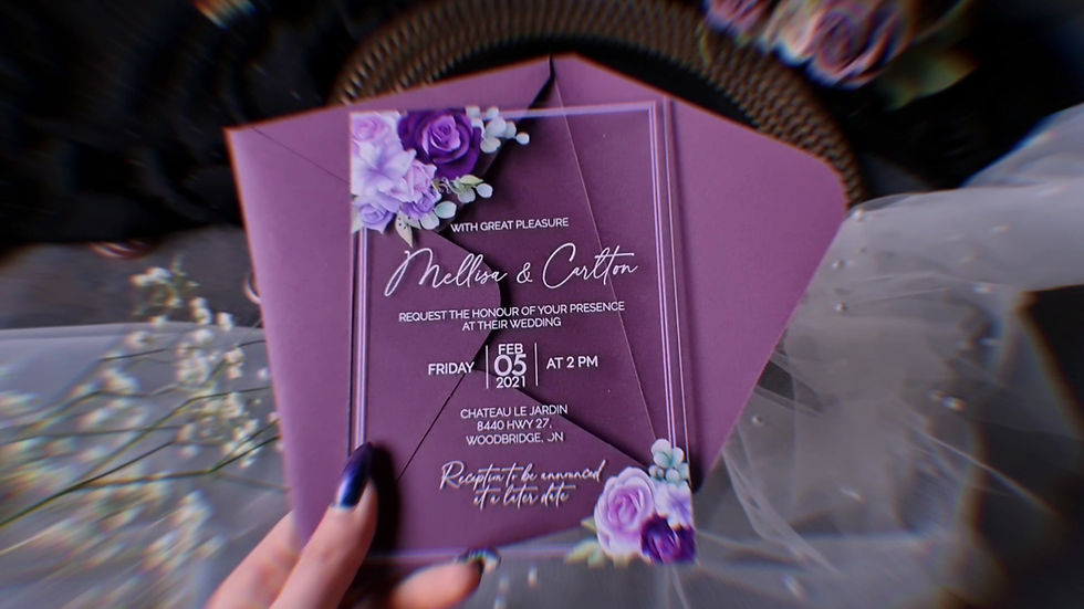 Miniaturbild: Clear acrylic wedding invitation with purple roses. High quality