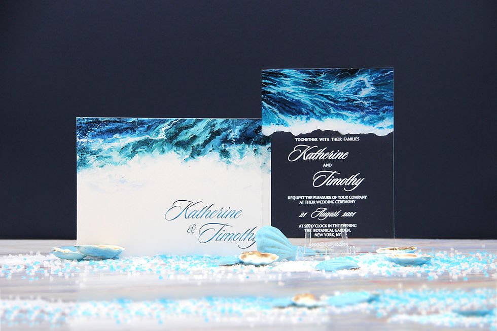 Miniaturbild: Hochzeitseinladungen aus Acryl mit Meereswellen