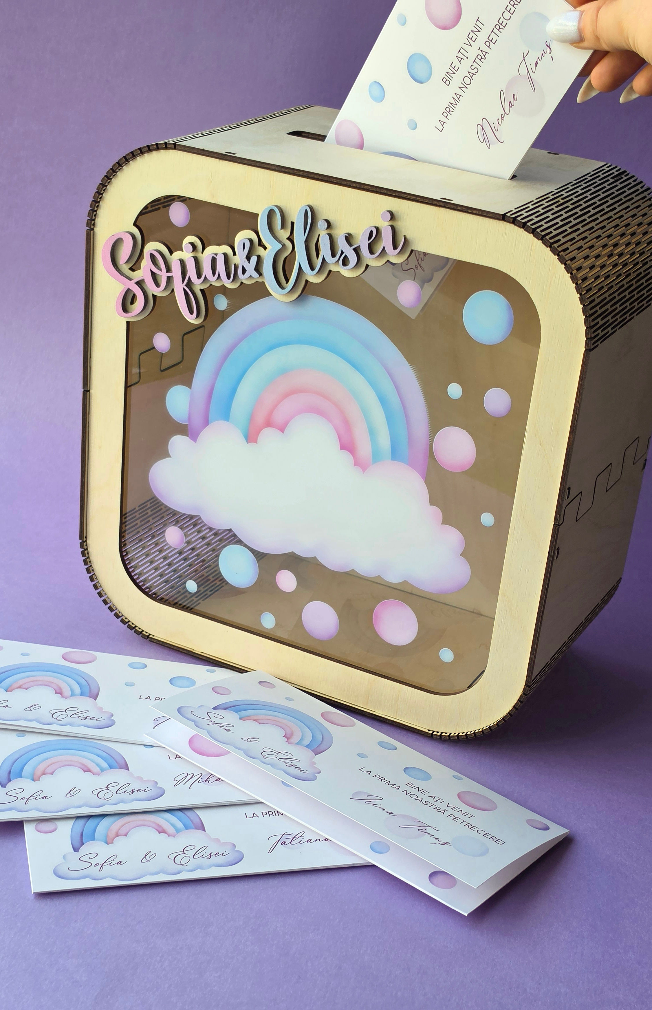 CB-008 Cutie din lemn pentru colectarea plicurilor, cumetrie gemeni