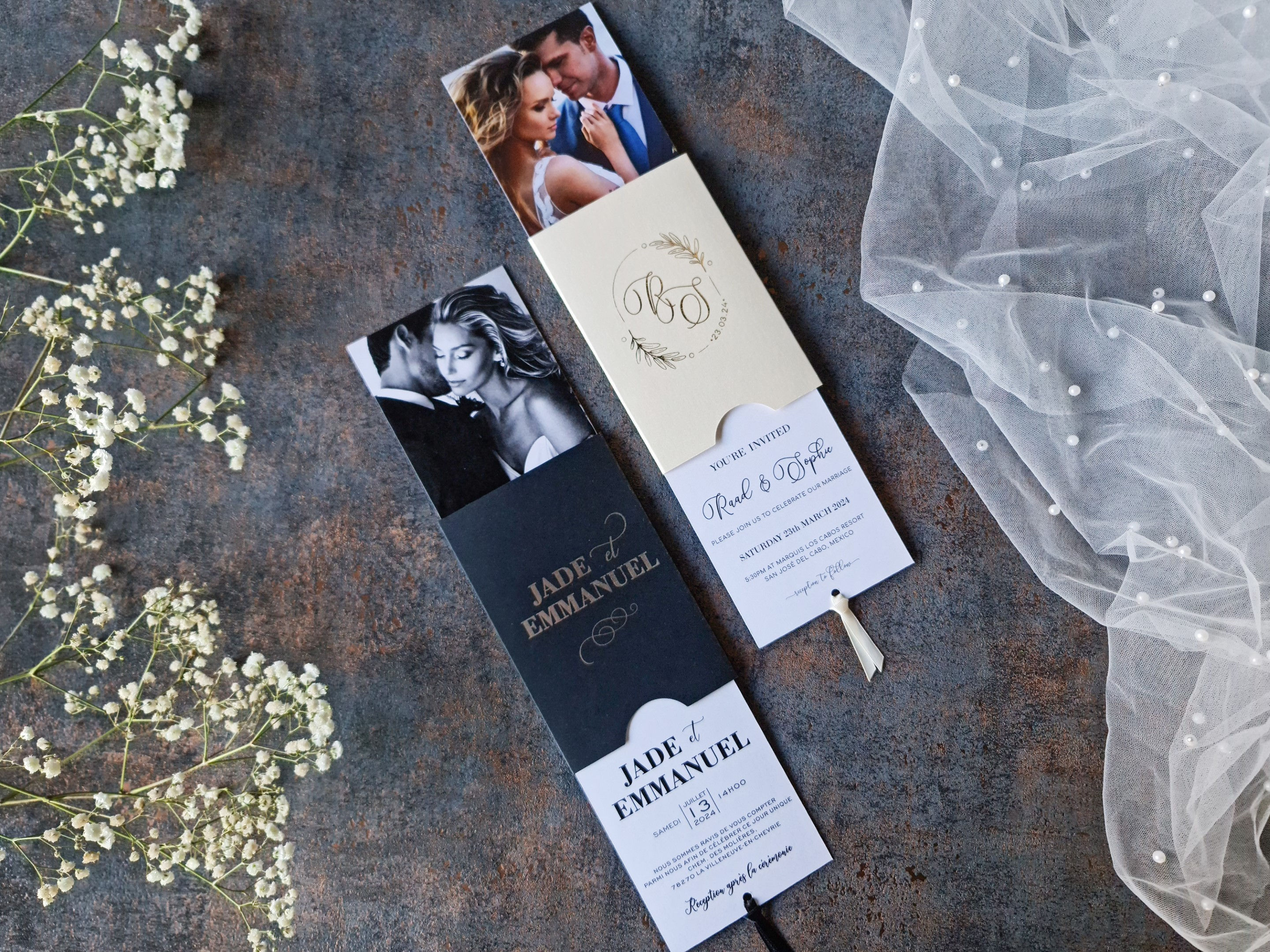 IN-086 Invitatie moderna de nunta cu fotografia mirilor cu efect glisant