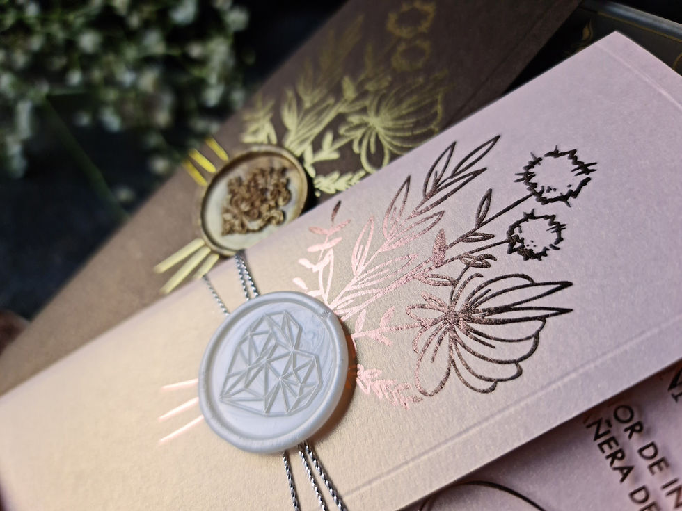 Thumbnail: Rose gold foil printed acrylic wedding invitation with cover & wax seal