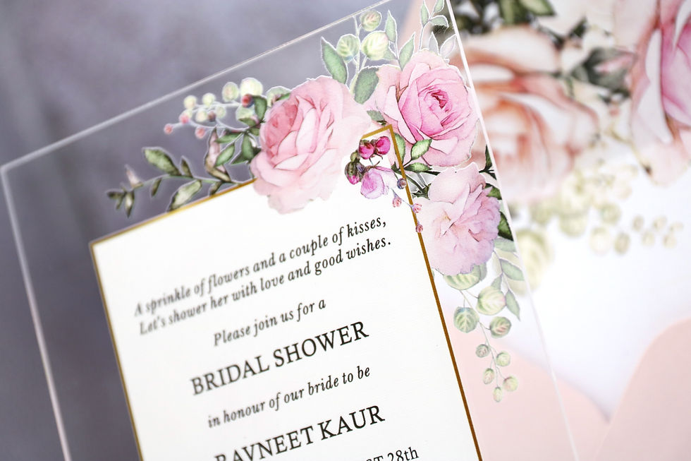 Miniaturbild: Clear acrylic wedding invitations with pink roses and envelope with liner