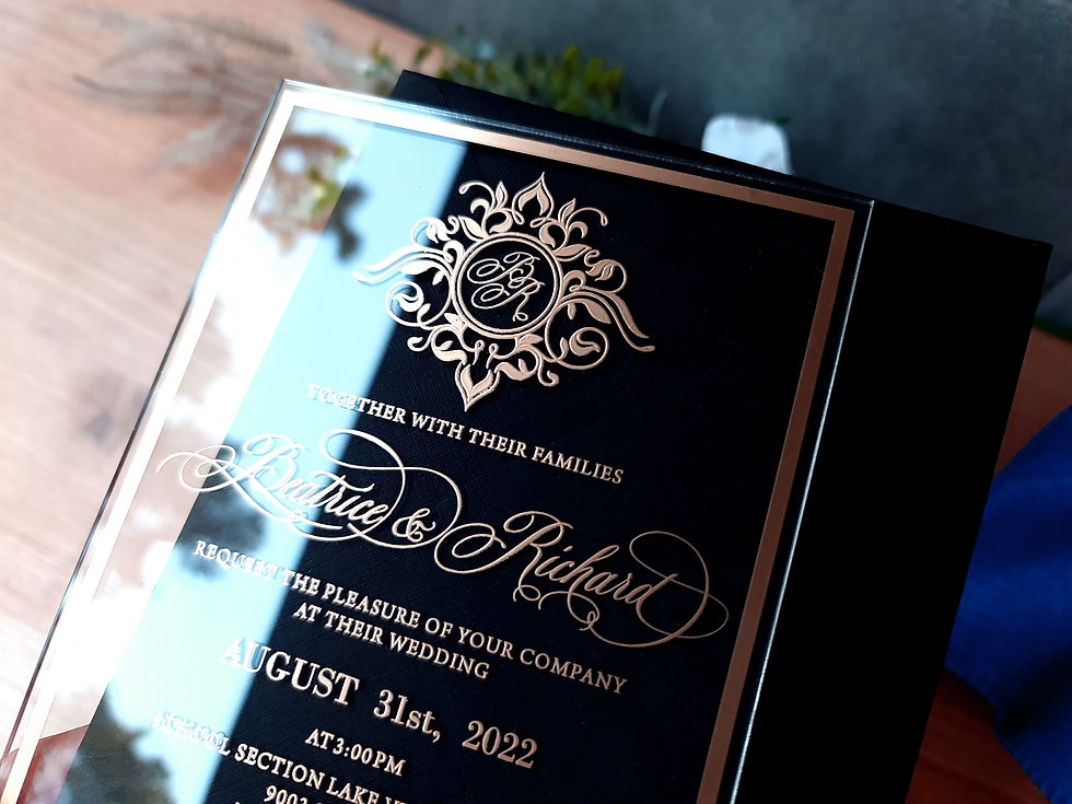Miniatură: IS-074 Invitatie din acryl transparent cu print roz gold metalic