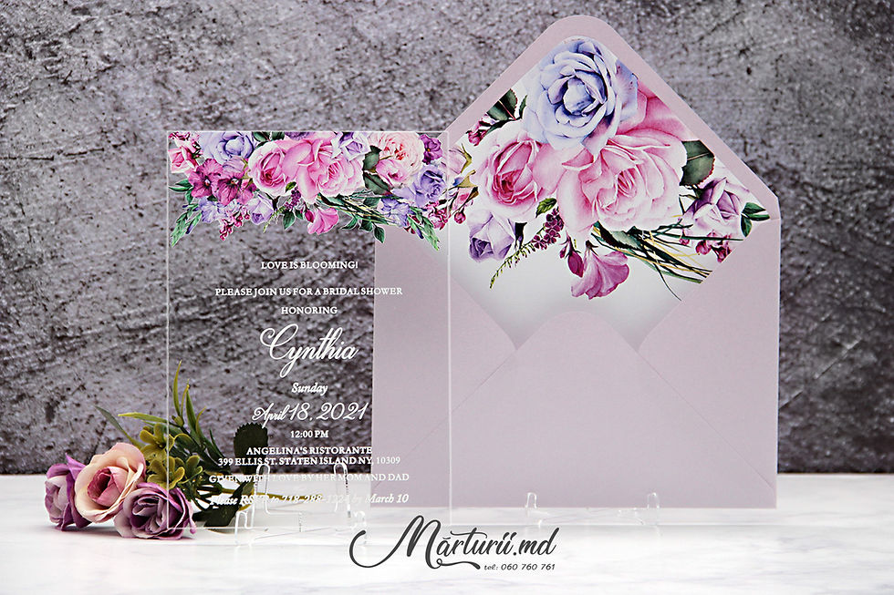 Miniatură: IS-026 Invitatie transparenta cu buchet floral multicolor
