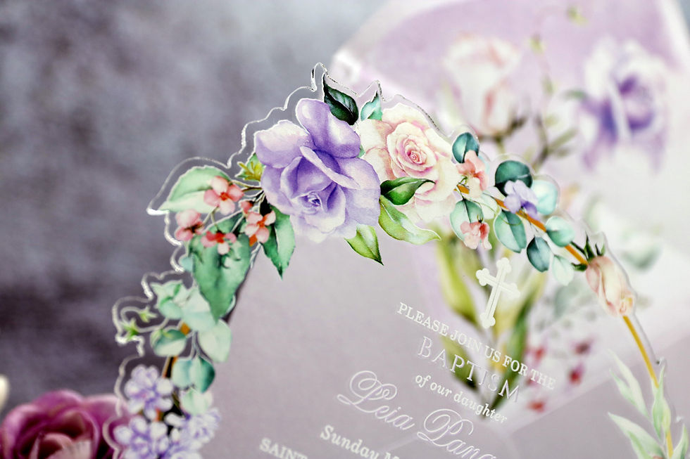 Miniature : Acrylic invitation for wedding, baptism or christening with roses