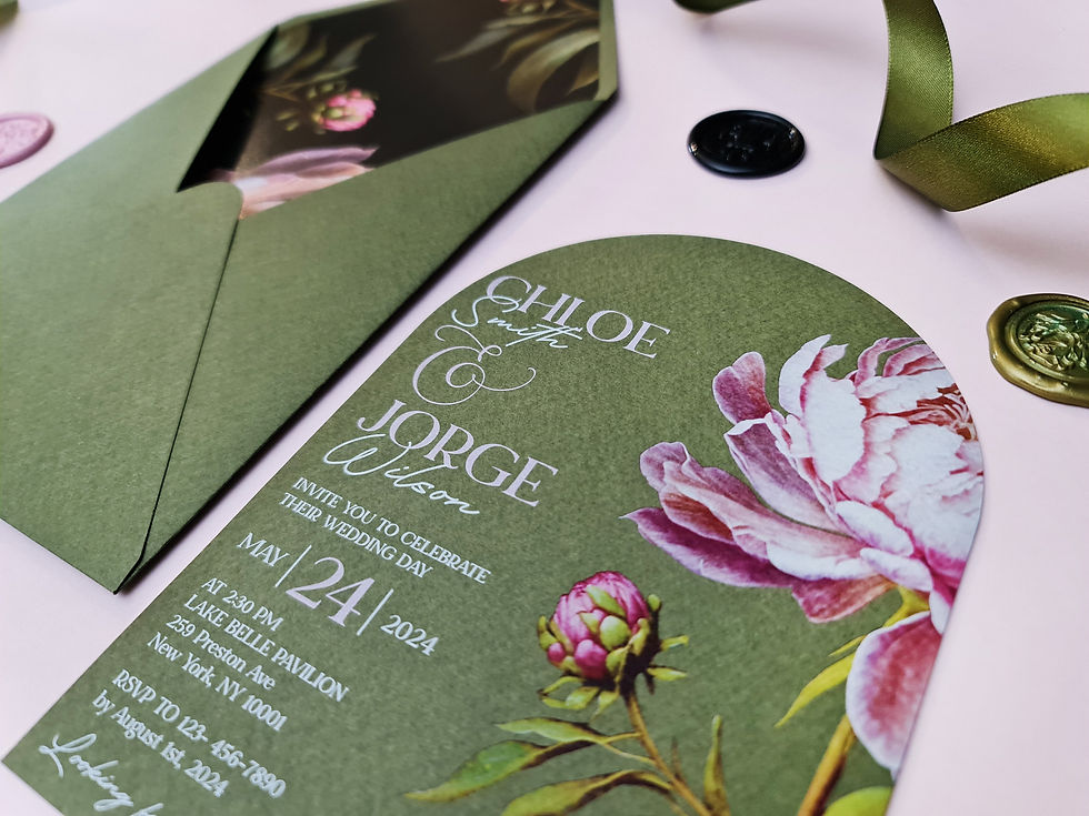 Miniatură: IN-078 Invitatie cu bujori imprimati pe carton verde wasabi