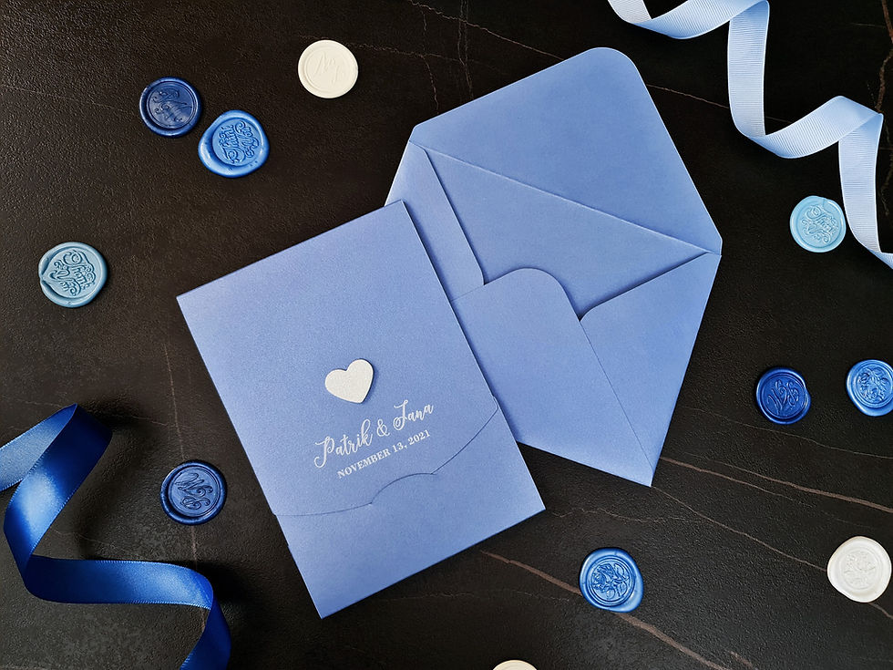 Thumbnail: Acrylic wedding invitation with your photo in shimmer blue  cover