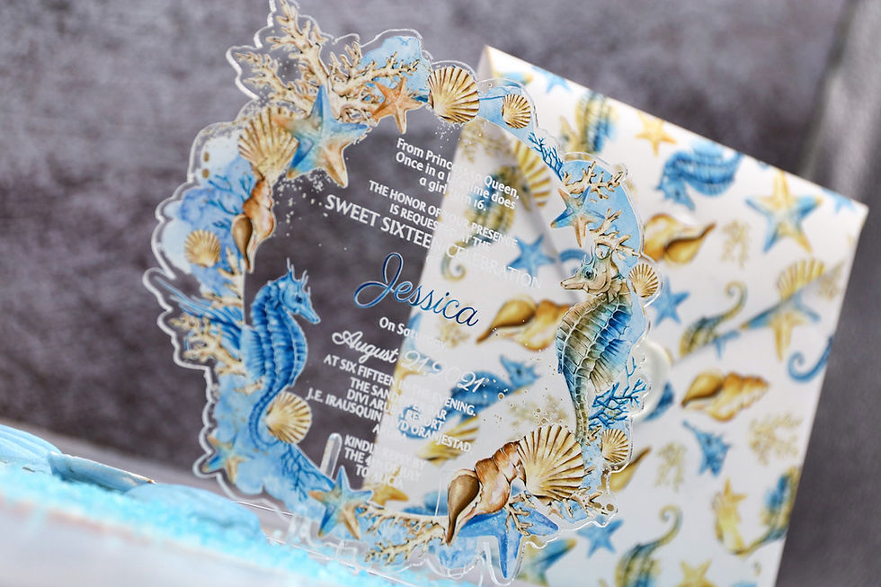 Miniaturbild: Wedding acrylic invitation in marine style with seahorses