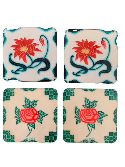Peranakan Tiles #9b, Set of 4 Coasters