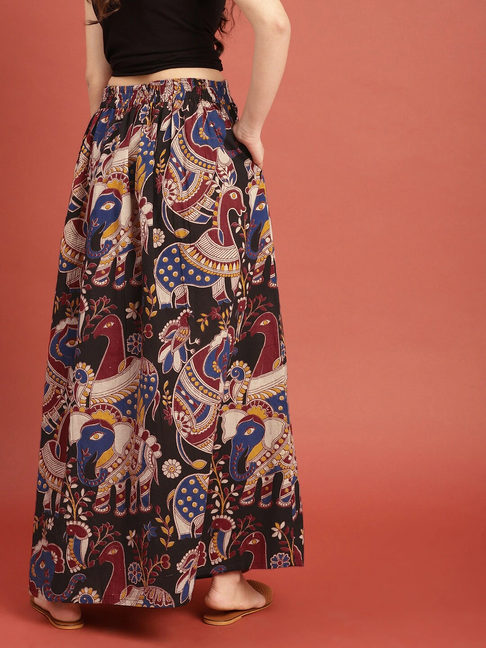 Thumbnail: Taavi Women Black & Maroon Kalamkari Hand Block Print Ethnic Sustainable Maxi Pu