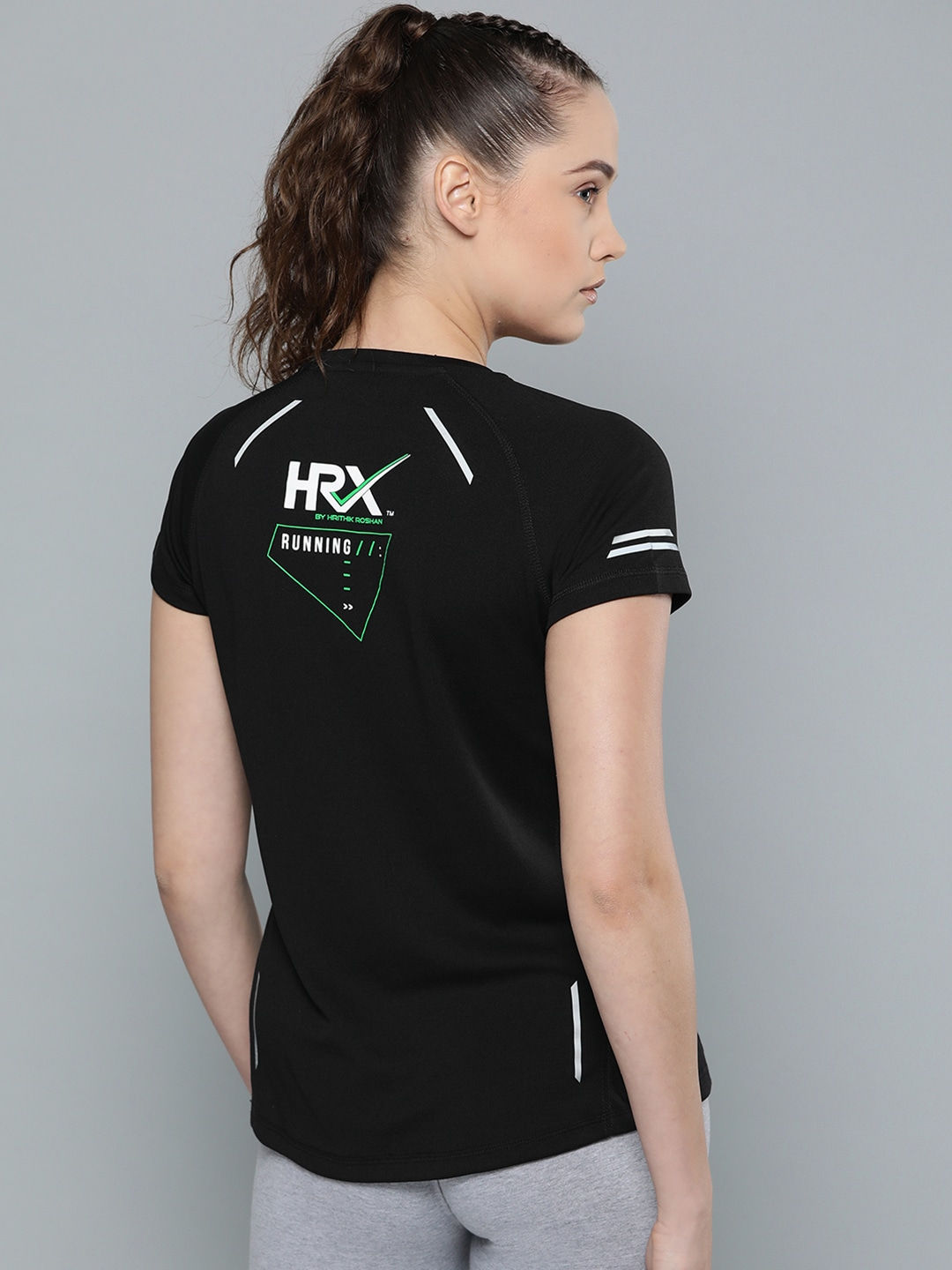 HRX Women Jet Black Solid Rapid-Dry Running T-shirt