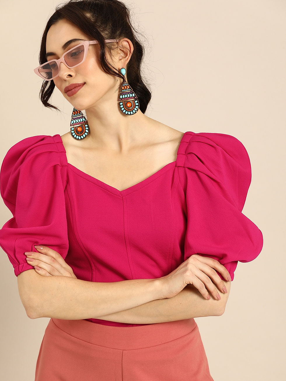 Thumbnail: Athena Chic Fuchsia Pink Power Shoulders Top