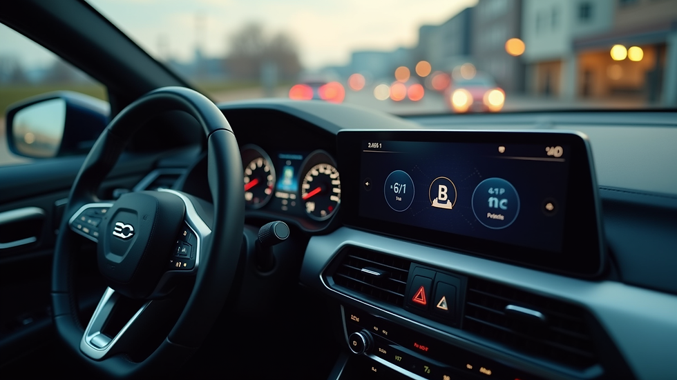 Eye-level view of car dashboard with infotainment screen showing wireless connection status