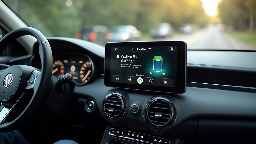 Eye-level view of car dashboard showing wireless CarPlay interface on screen