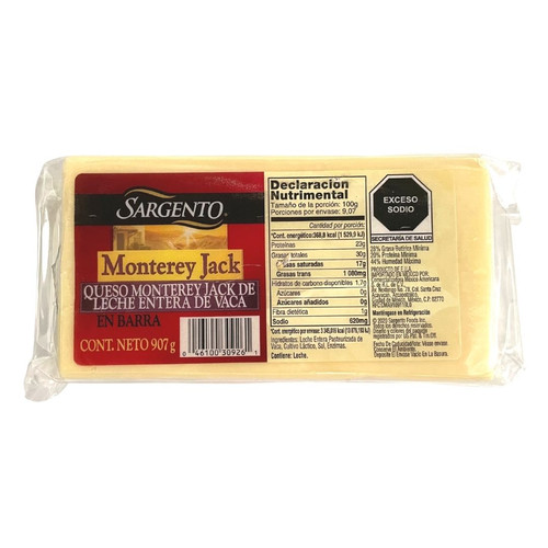 QUESO MONTEREY JACK DE LECHE ENTERA DE VACA SARGENTO 907gr DAC Cancún