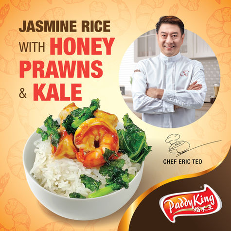 Jasmine Rice with Honey Prawns and Kale