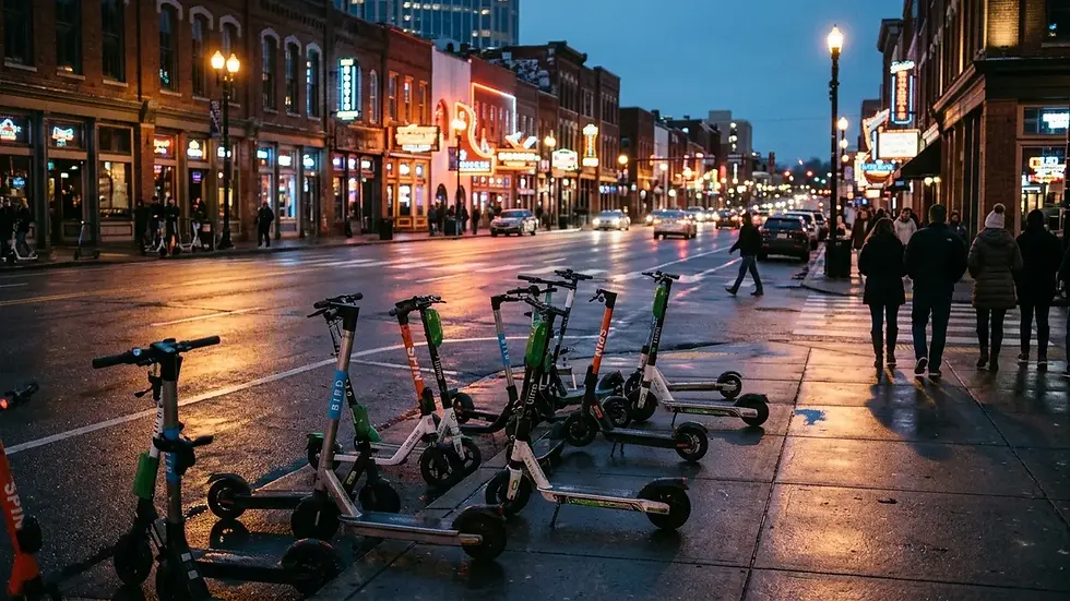 How to get around Nashville at night using scooters and rideshare near Broadway
