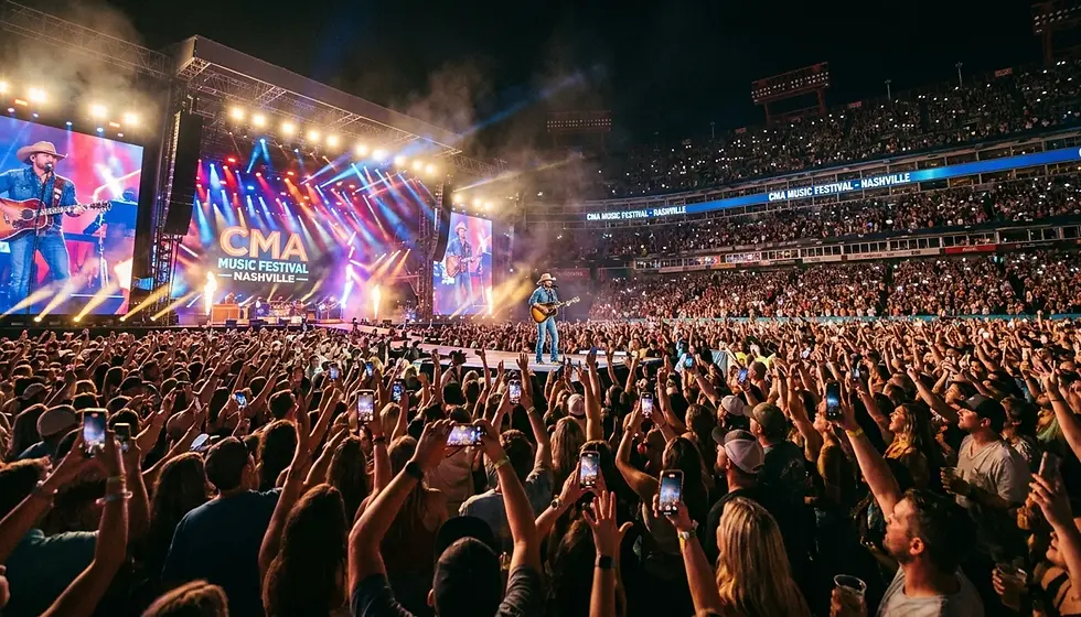CMA Music Festival Nashville crowd at Nissan Stadium with stage lights and thousands of fans