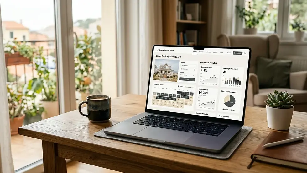 Direct bookings SEO strategy displayed on a vacation rental booking website homepage