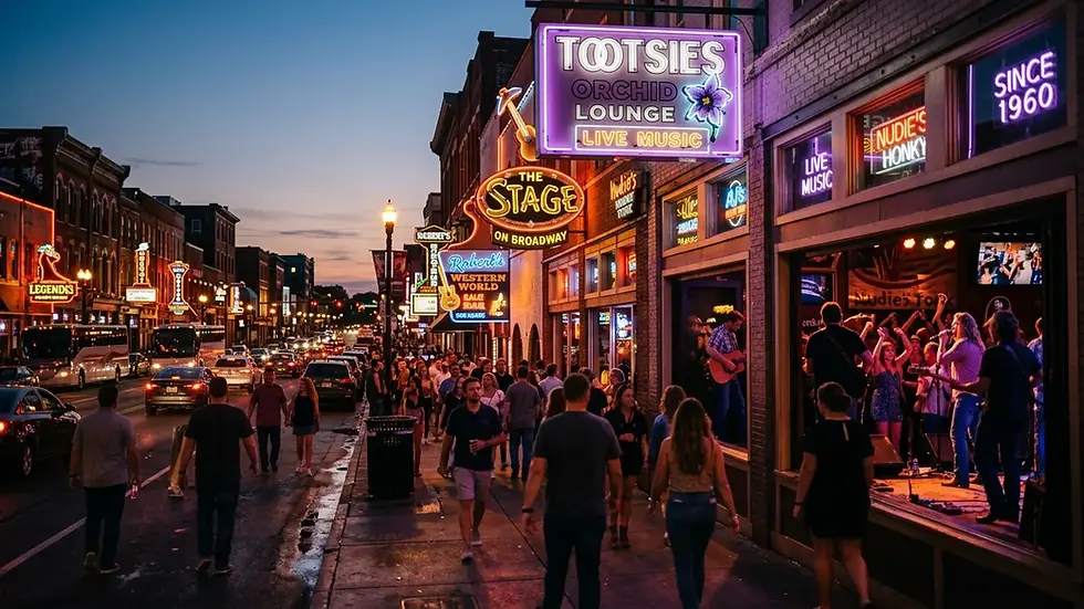 tourist map of Nashville Lower Broadway landmarks at night