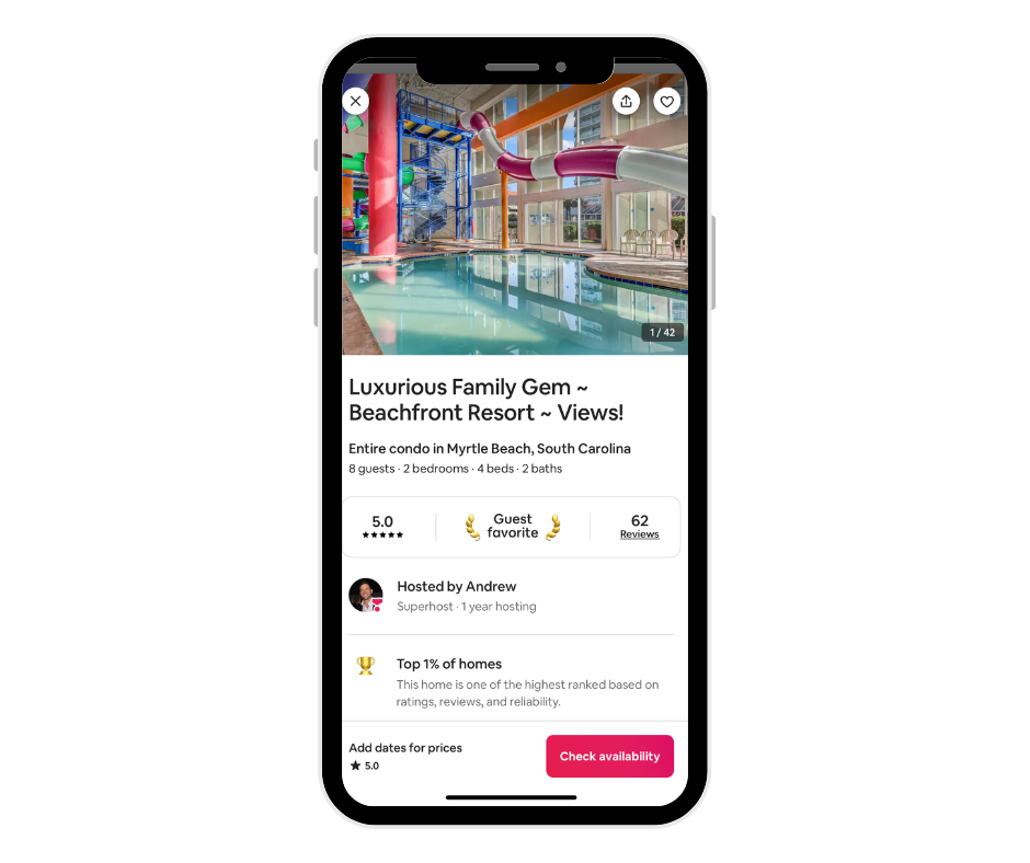 Airbnb listing in Myrtle Beach, SC