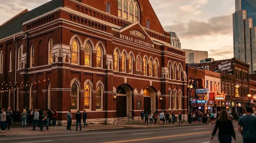 Ryman Auditorium exterior Nashville near Lower Broadway