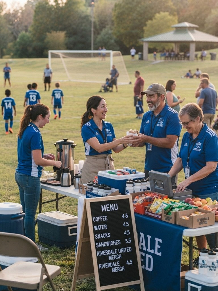 Sporting club volunteers preparing for a game day event