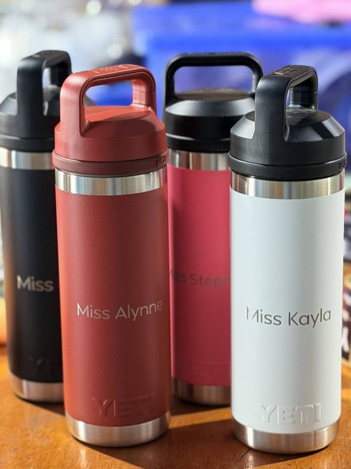 collection of personalised 18oz Yeti Rambler bottles