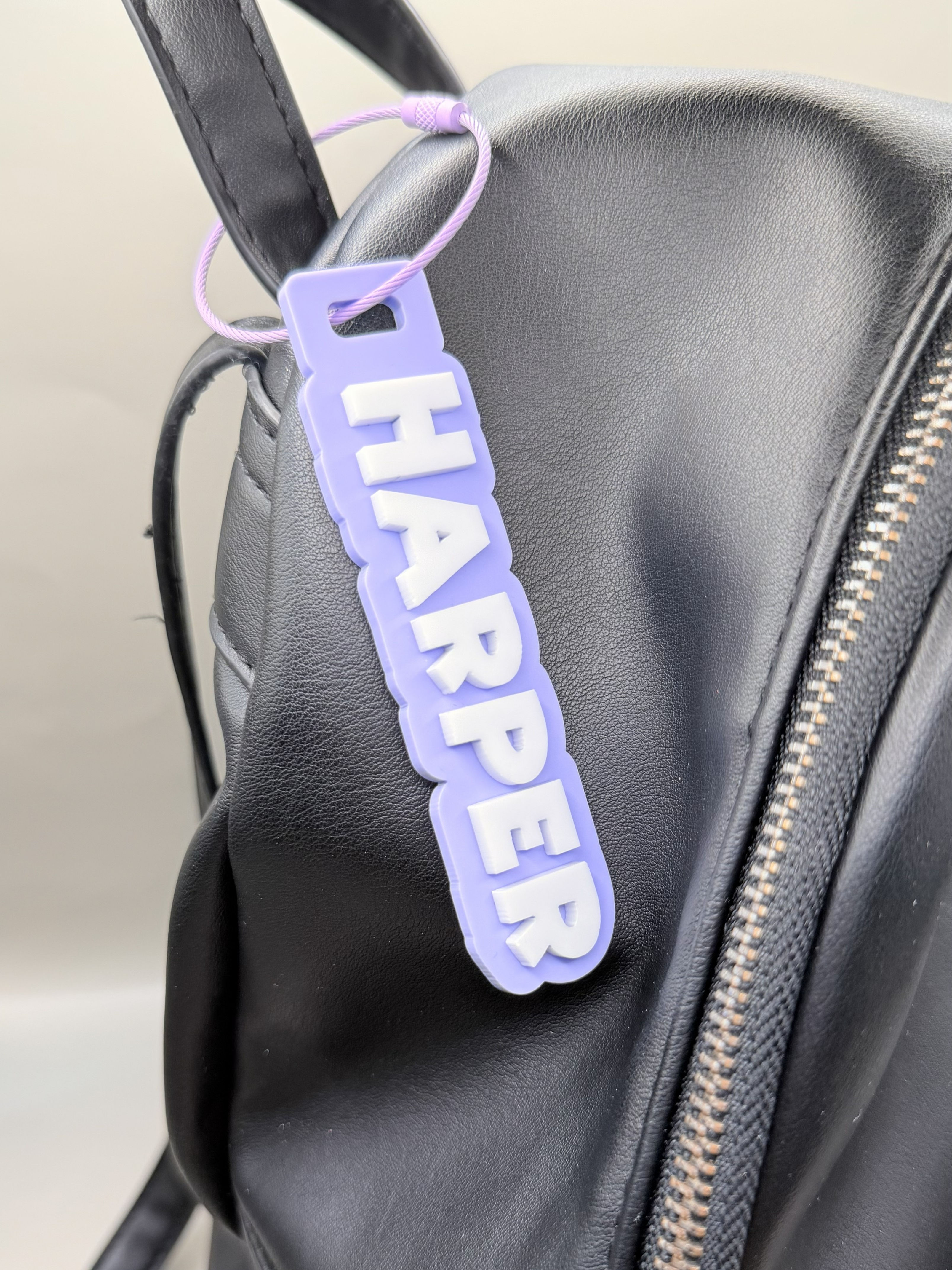 Purple & white bag tag