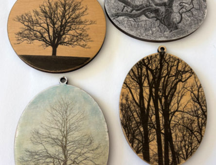 Eric Zippe Woodprint Ornaments for the Bellefonte Arts Longwood Gardens Community Tree