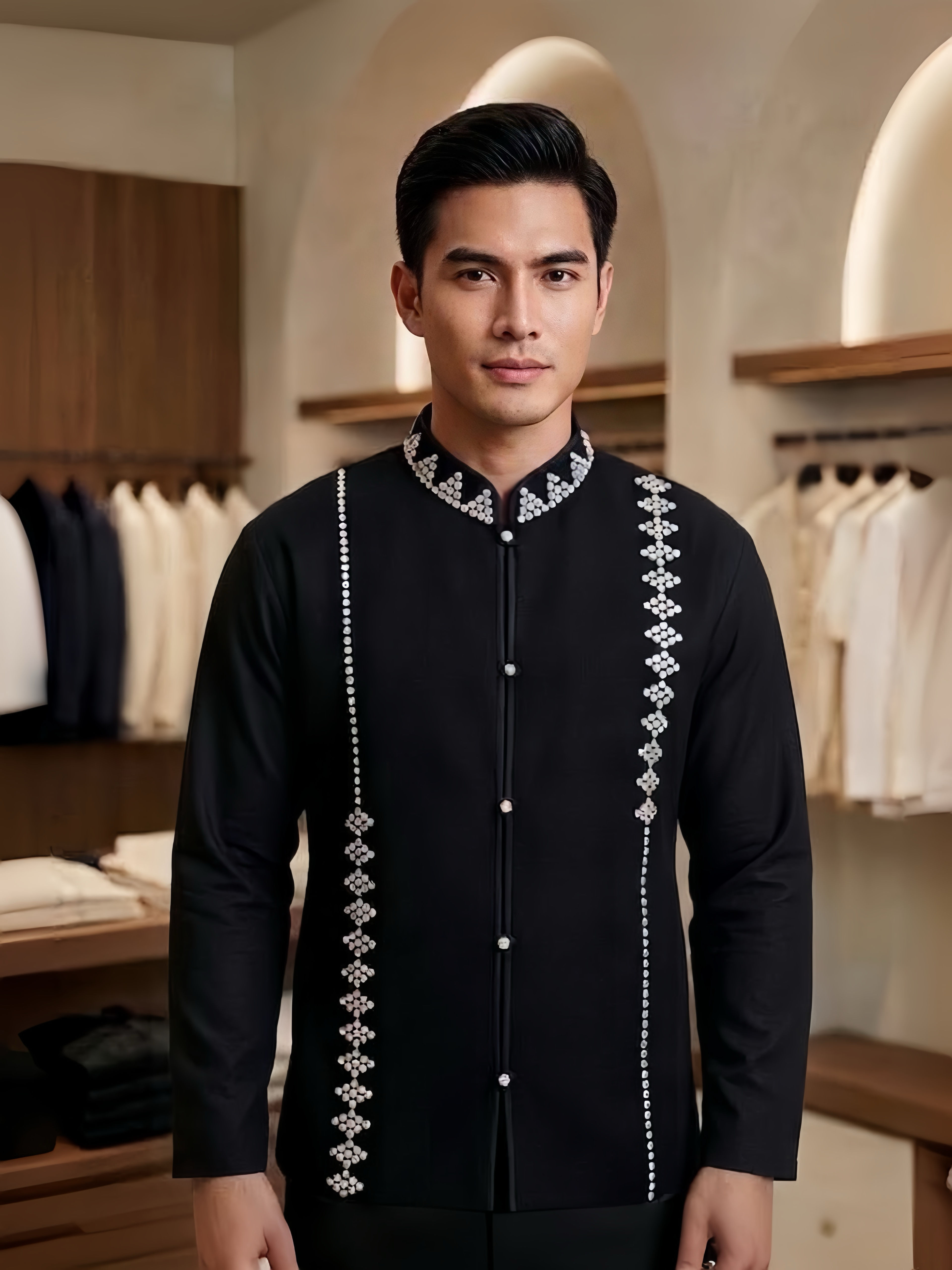 เสื้อลาหู่ประยุกต์ ผ้าใยกัญชง ท่านชาย