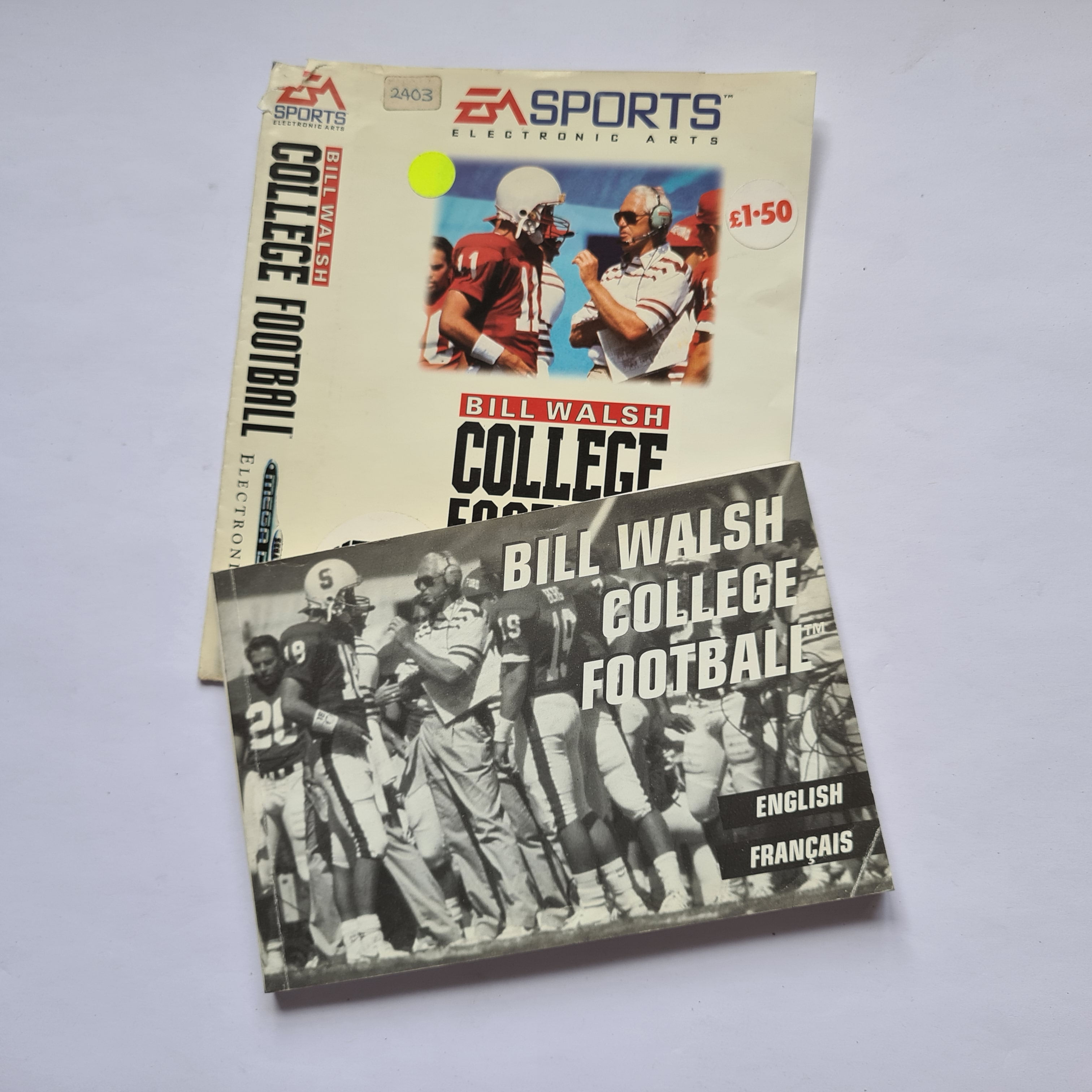 Bill Walsh College Football Sega Mega Drive Instruction booklet and cover, used 
