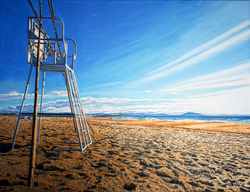 Wächterturm, Strand von Anglet mit Blick auf Biaritz, 100x130cm, Öl auf Lwd., 2021