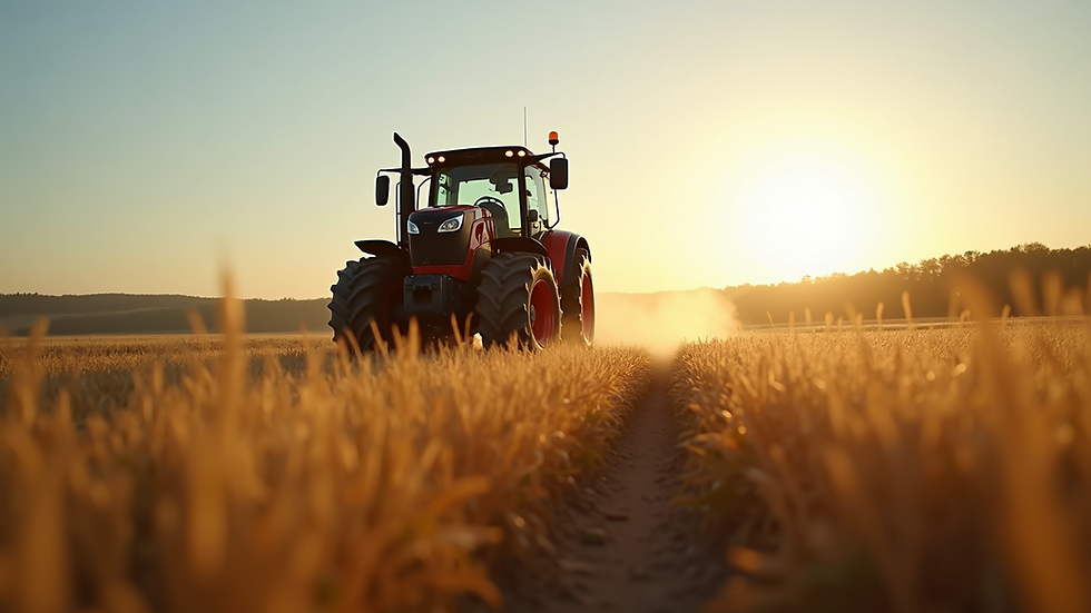 Close-up view of a modern tractor working in a field